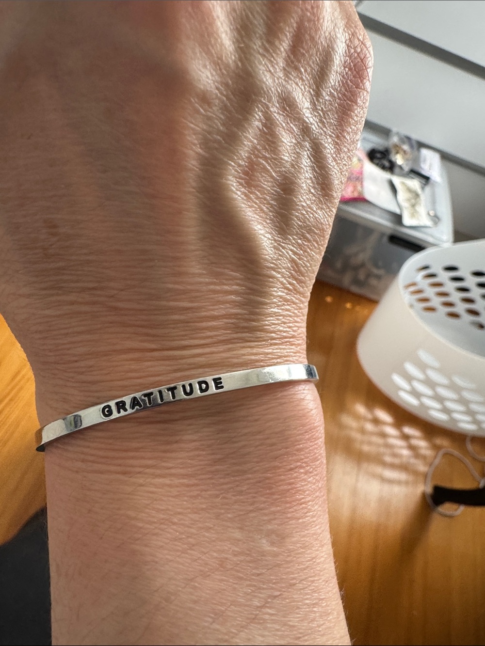 MantraBand Silver 'Gratitude' Engraved Women's Cuff Bracelet